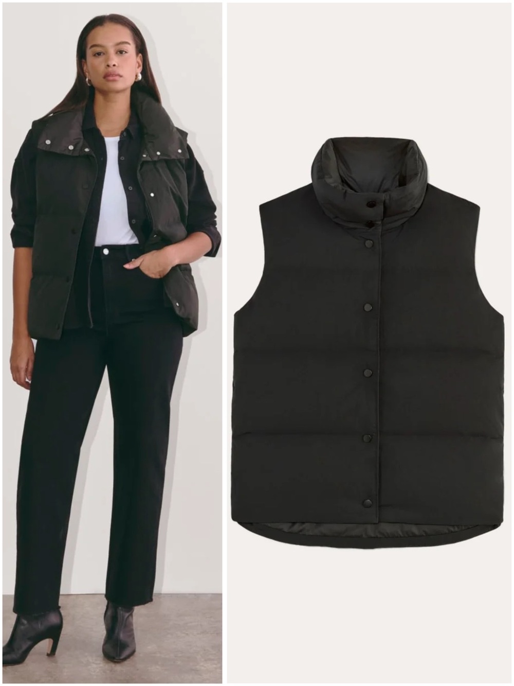 Everlane The Puffer Vest Black Recycled Down Quilted Winter Layering Small NWT